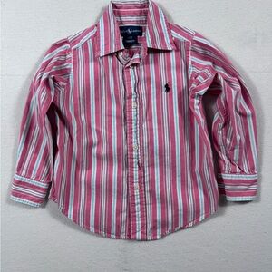 Ralph Lauren Toddler Boys Pink Striped Button Down Shirt | Size 2T